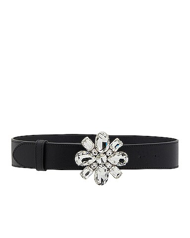 Leather Belt With Flower Buckle