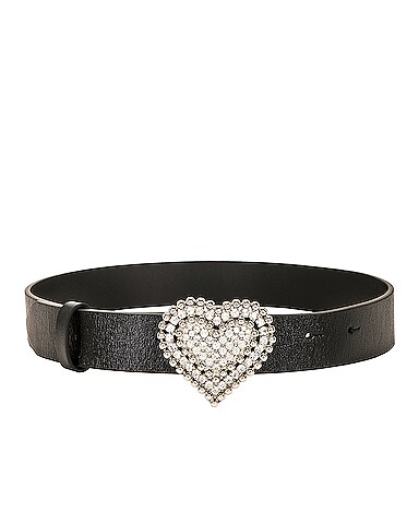 Leather Belt With Heart Crystal Buckle