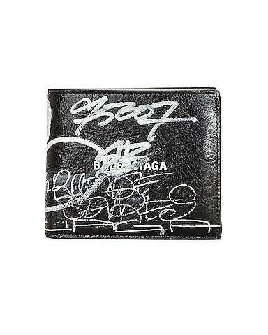 Balenciaga Square Folded Graffiti Wallet Black/White in Lambskin - US