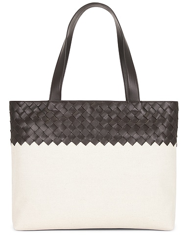 Small Zipped Tote Canvas Bonded Intr. 15 Avenue in Natural, Fondant & S