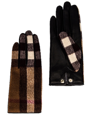 Wool Check Leather Gloves