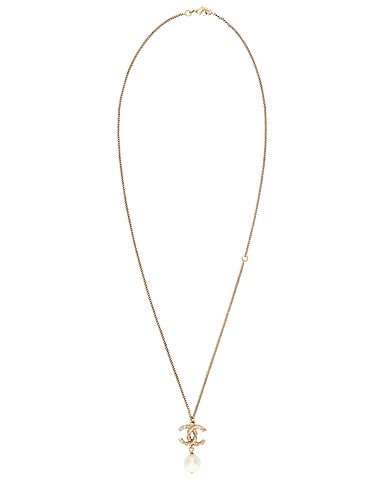 Chanel Coco Mark Pearl Rhinestone Pendant Necklace