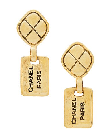 Chanel Logo Plate Clip-On Earrings