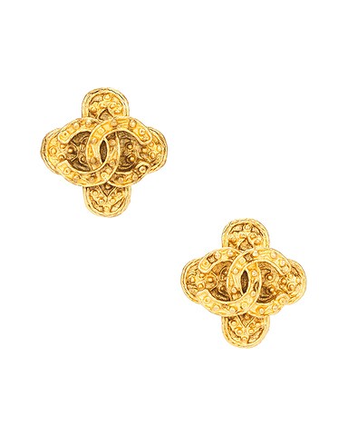 Chanel 1994 CC Studded Cross Clip-On Earrings