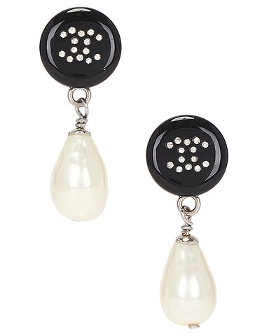 Chanel CC Pearl Earrings in Silver