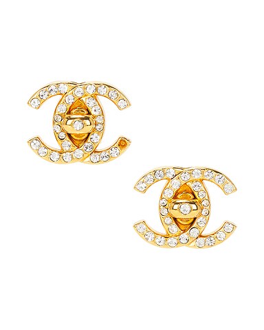 Chanel 1996 CC Rhinestone Turnlock Clip-On Earrings