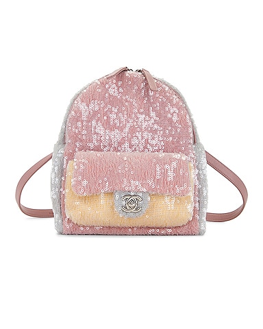 FWRD Renew Fendi Zucca Sequin Baguette Chain Shoulder Bag in Pink