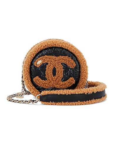 Chanel Mini Shearling Round Clutch With Chain Crossbody Bag