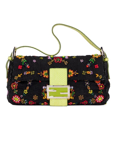 Fendi Mama Flower Beaded Baguette Shoulder Bag