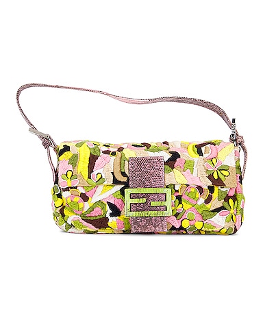 Fendi Lizard Trim Baguette Shoulder Bag