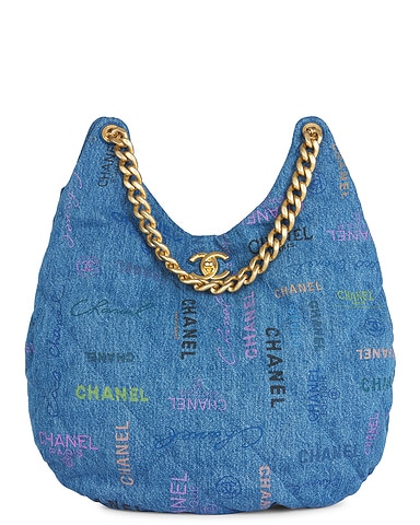 Chanel Quilted Printed Denim Hobo Bag