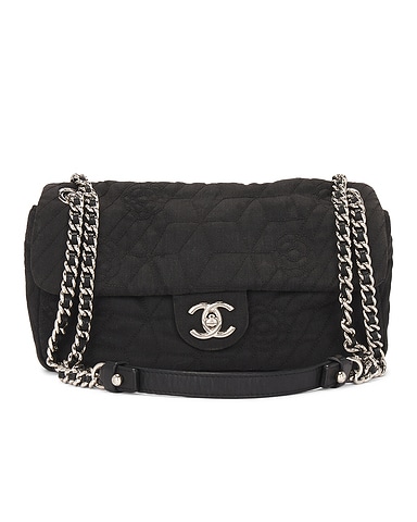 Chanel Camelia Quilted Canvas Flap Shoulder Bag