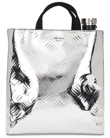 Prada Metallic Spazzolato Embossed Tote Bag