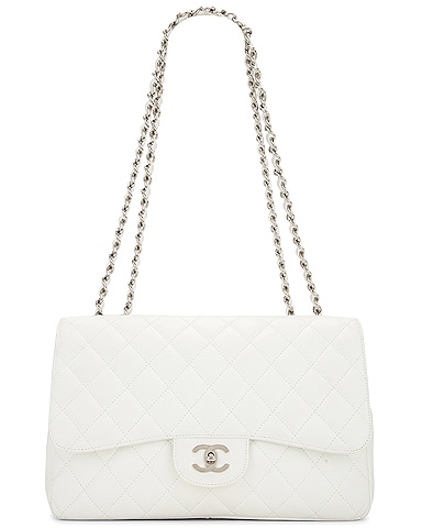 Chanel Jumbo White Caviar Leather Single Flap Bag