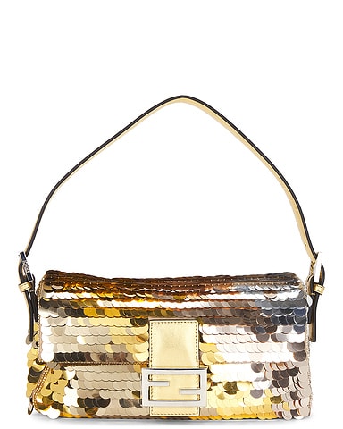 Fendi Sequin Paillettes Vitello Laminato Baguette Shoulder Bag