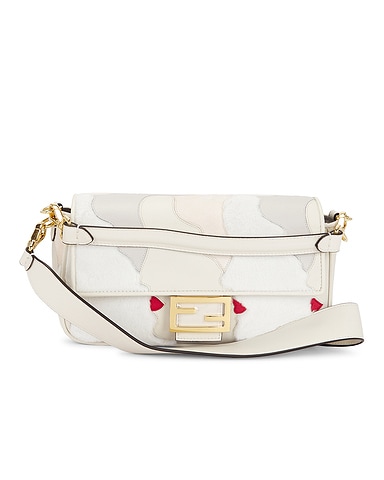 Fendi Mink Fur Nappa Faces Baguette Shoulder Bag