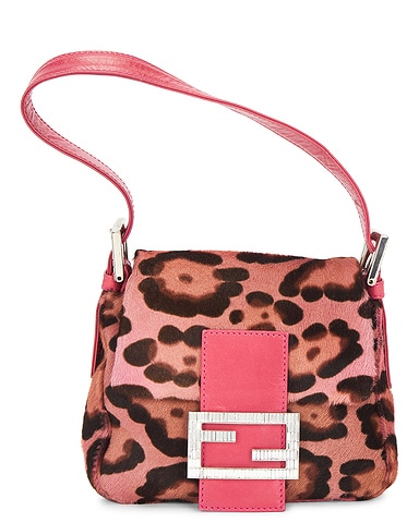 Fendi Pony Hair Cheetah Mini Baguette Shoulder Bag