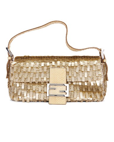 Fendi Python Trimmed Sequin Baguette Shoulder Bag