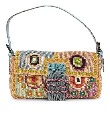 Fendi Embroidery Beaded Baguette Shoulder Bag