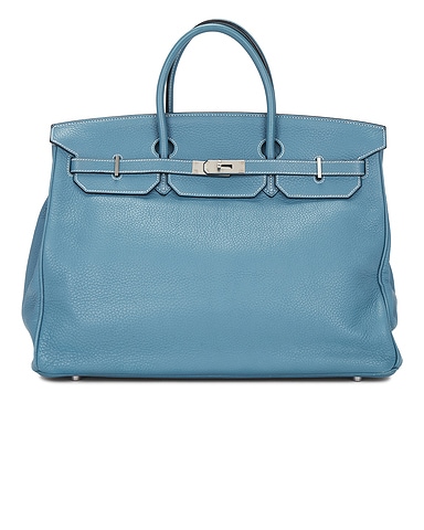 Hermes Taurillon Clemence Birkin 40 Retourne Handbag n Bleu Jean