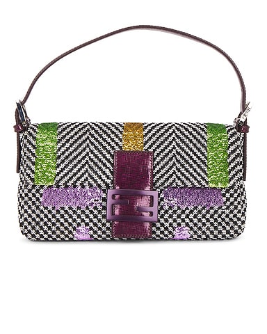 Fendi Embroidered Tweed Baguette Shoulder Bag