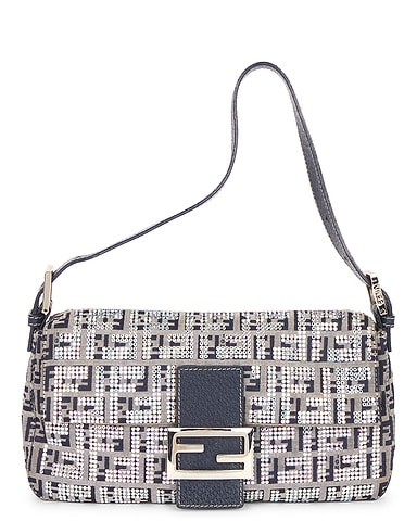 Fendi Zucchino Crystal Baguette Shoulder Bag