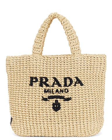 Prada Raffia Logo Tote Bag