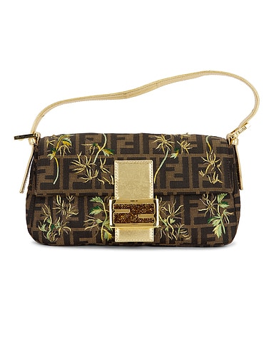 Fendi Zucca Palm Tree Embroidered Baguette Shoulder Bag