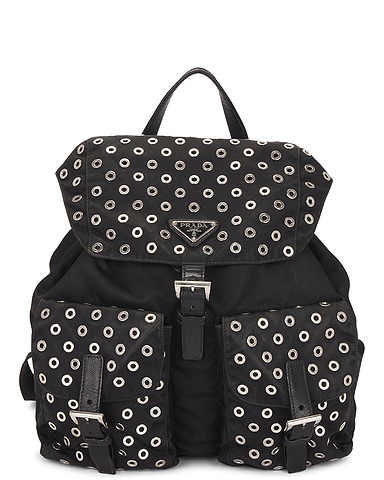 Prada Grommet Embellished Tessuto Backpack