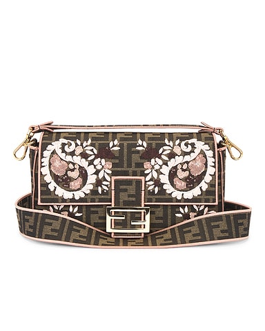Fendi Zucca Embroidered Baguette Shoulder Bag