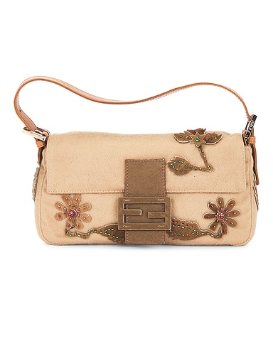 Fendi Flower Embroidered Baguette Shoulder Bag