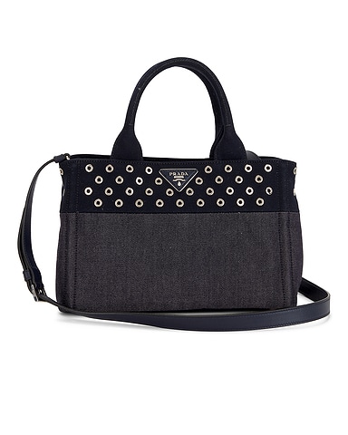 Prada Studded Denim Canapa Tote Bag