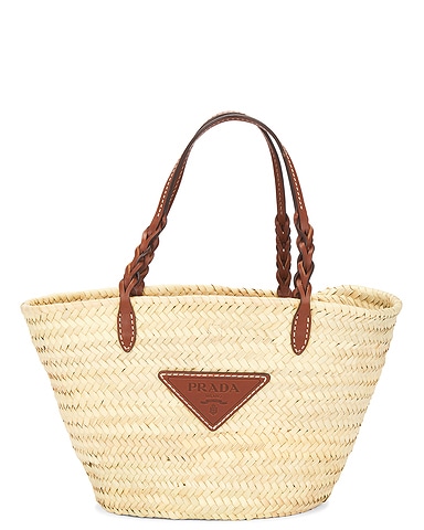Prada Vitello Woven Raffia Basket Tote Bag