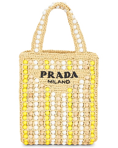 Prada Raffia & Wood Beaded Tote Bag