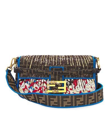 Fendi Zucca Embroidered Baguette Shoulder Bag