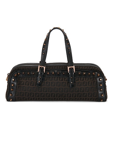 Fendi Zucca Studded Barrel Shoulder Bag