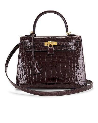 Hermes Shiny Alligator Kelly 25 Sellier Handbag