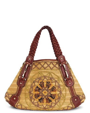 Gucci Raffia Pelham Embroidered Hobo Bag