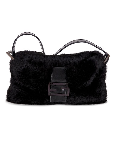Fendi Rabbit Fur Baguette Shoulder Bag