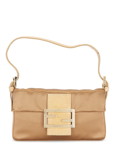 Fendi Crystal Embellished Satin Mini Baguette Shoulder Bag