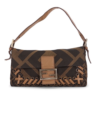 Fendi Zucca Whipstitch Baguette Shoulder Bag