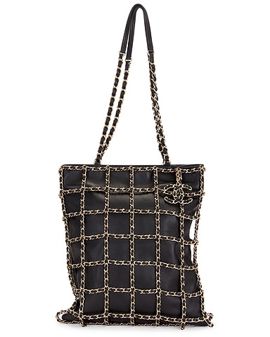 Chanel Lambskin Chain Frame Shopping Tote Bag