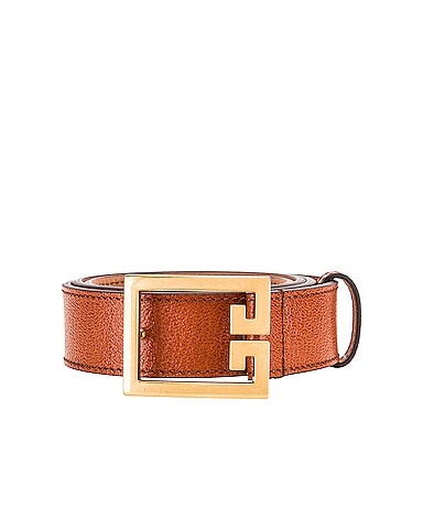 Flat Grained Logo Leather Belt