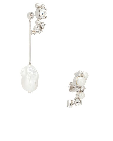 Crystal Pearl Silvery Hoops Earrings