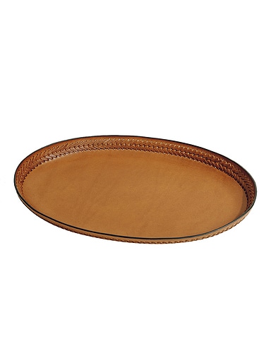 Oval Leather Lace in Molded Leather Tray