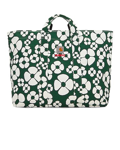 X Carhartt Classic Canvas Tote In Forest Green & Stone White