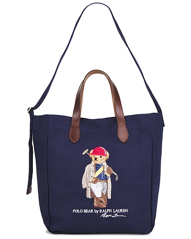 Canvas Leather Novelty Polo Society Bear Large Tote