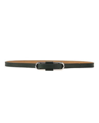 Oval-Buckle Calfskin Skinny Belt
