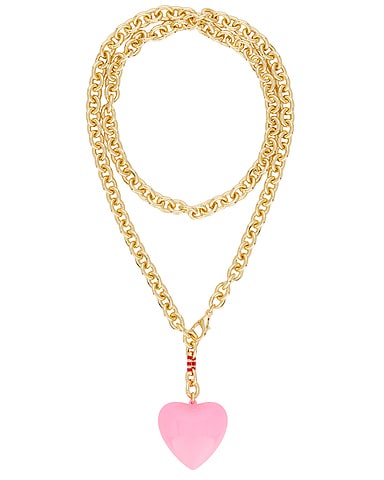 Happy Heart Necklace in Gold & Cotton Candy Pink