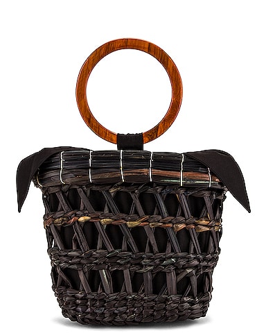 Totora Straw Basket With Polished Bamboo Handle Bag